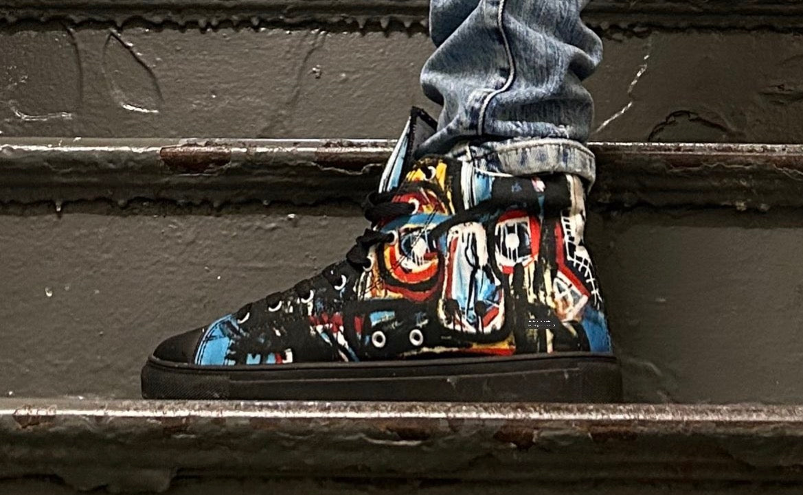 BAs face black Women’s high top canvas shoes