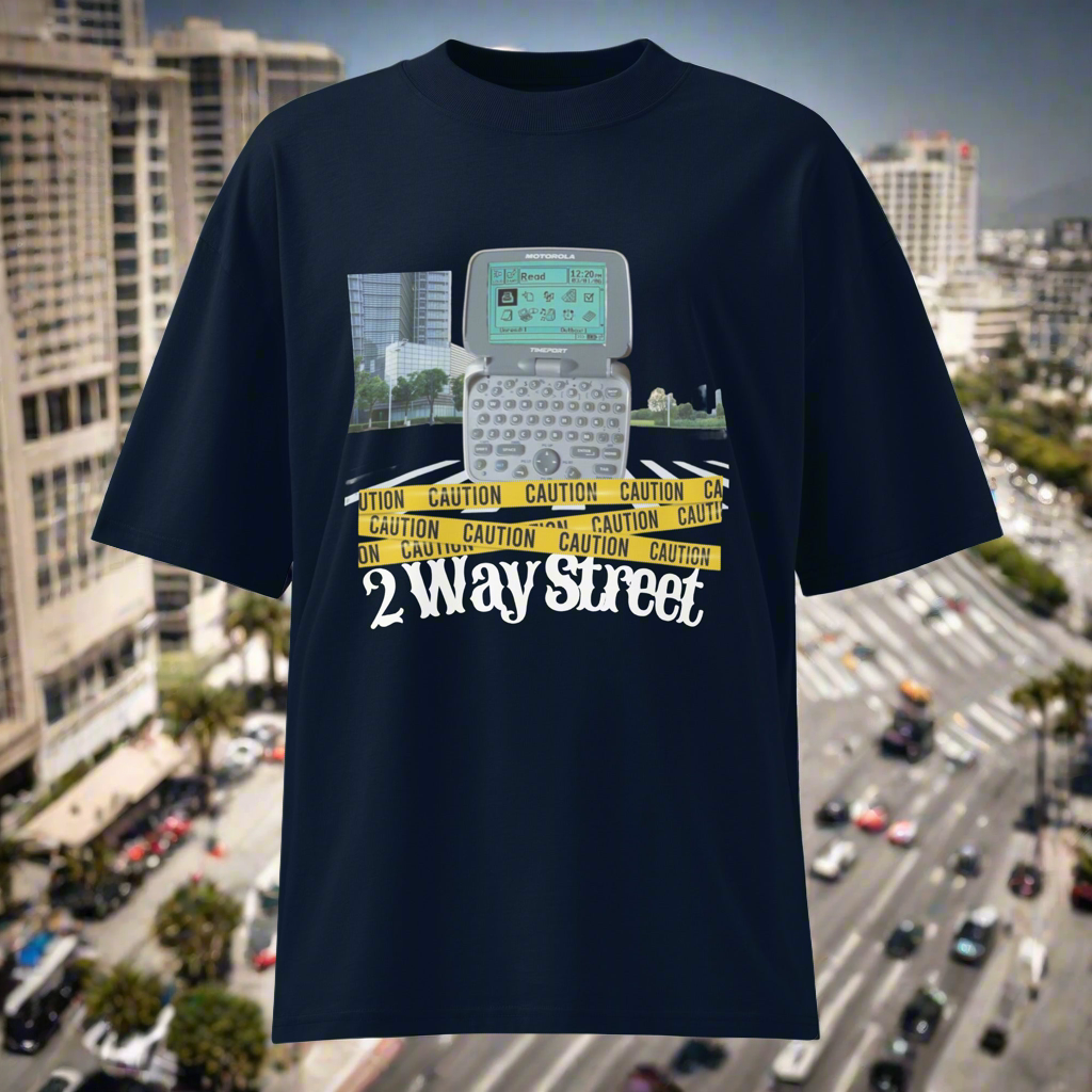 2 way street Unisex organic oversized high neck t-shirt
