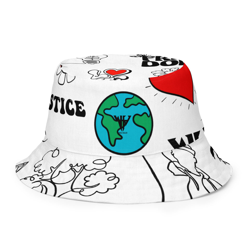 World Healer white Reversible bucket hat