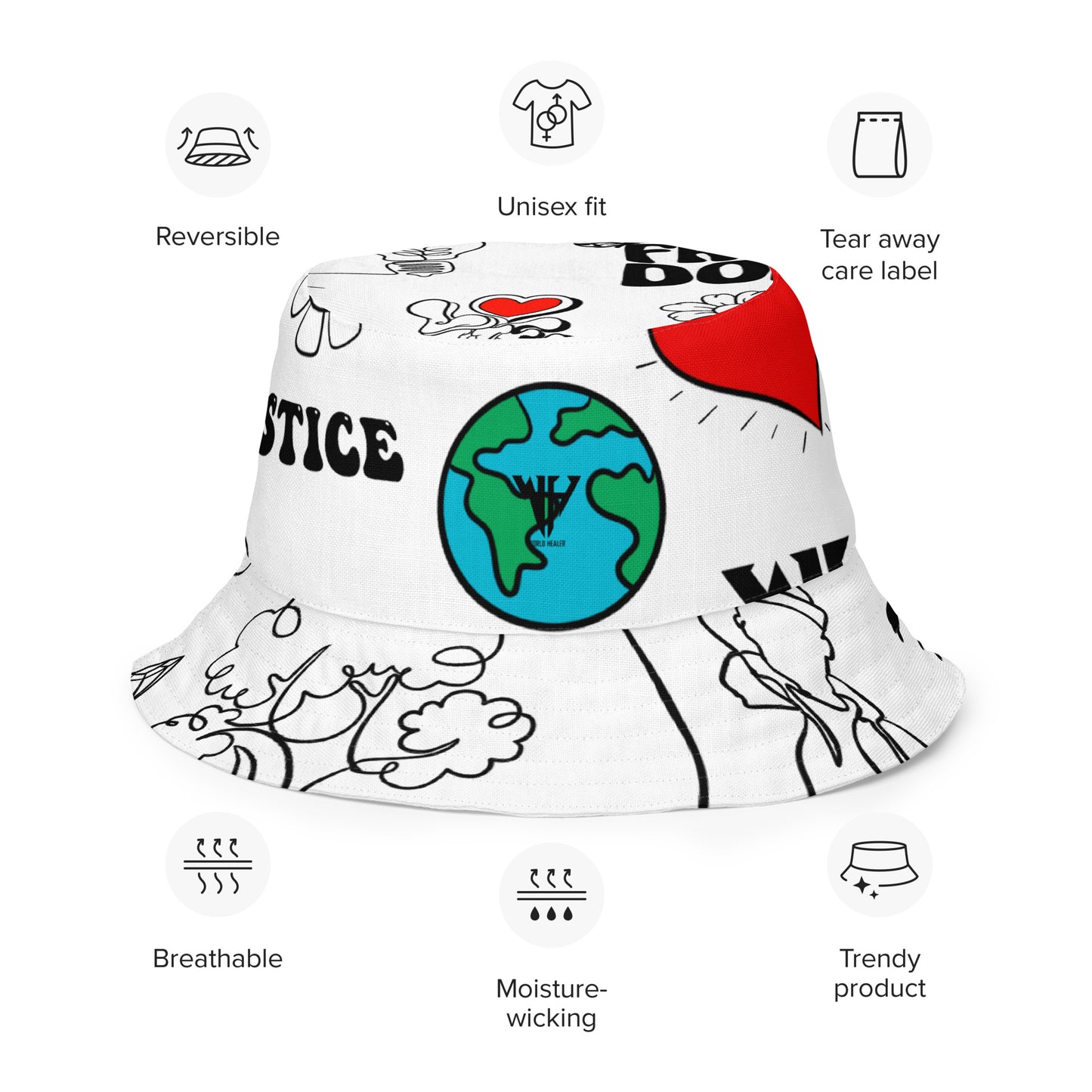 World Healer white Reversible bucket hat
