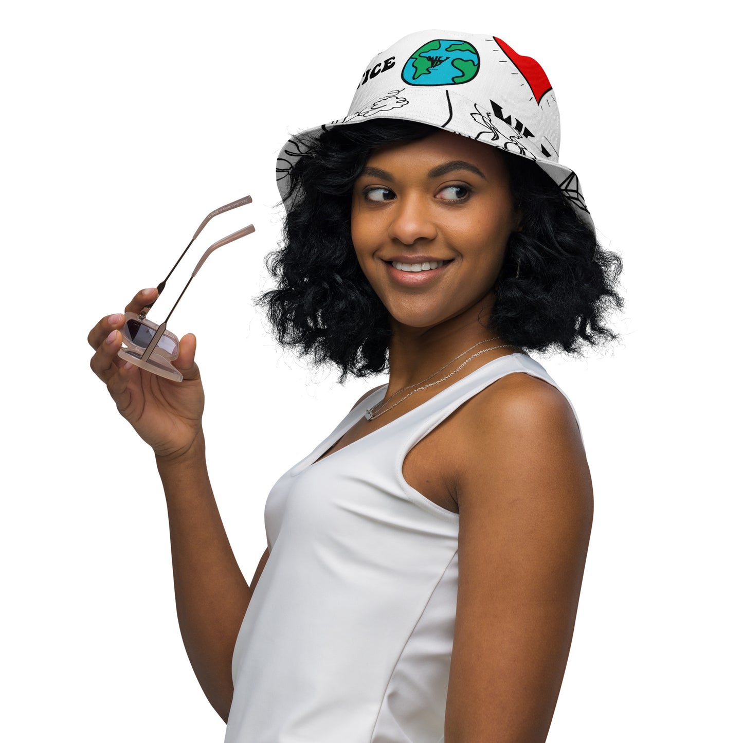 World Healer white Reversible bucket hat