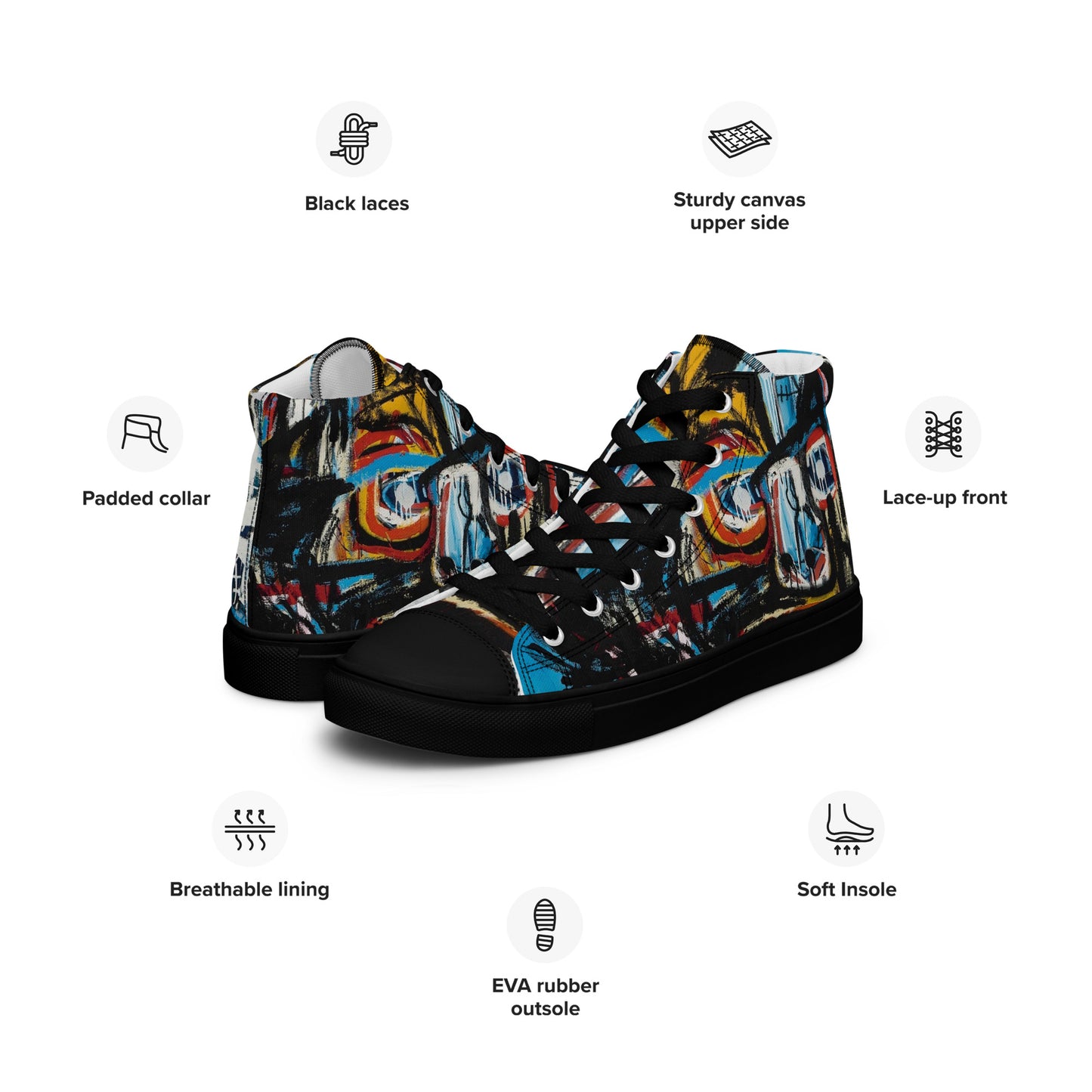 BAs Face Black sole Men’s high top canvas shoes