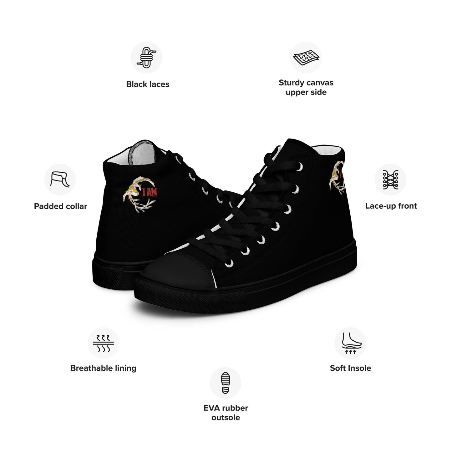 Black on Black IAM Men’s high top canvas shoes