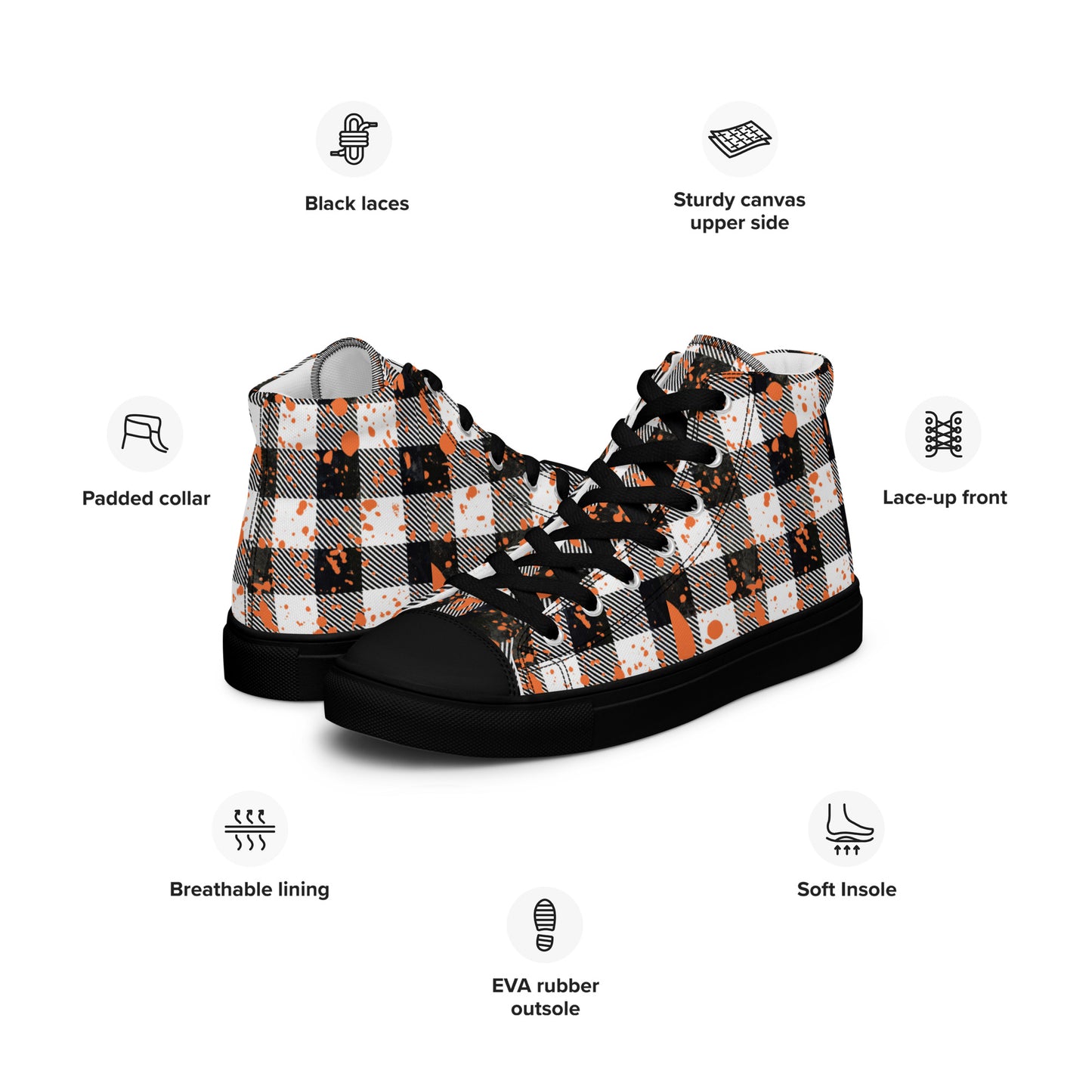 Checkered Men’s high top canvas shoes