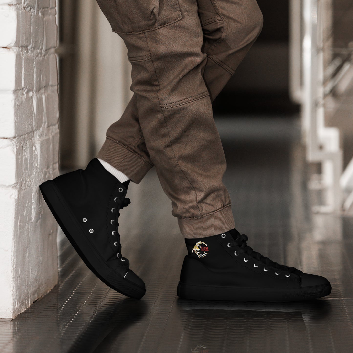 Black on Black IAM Men’s high top canvas shoes