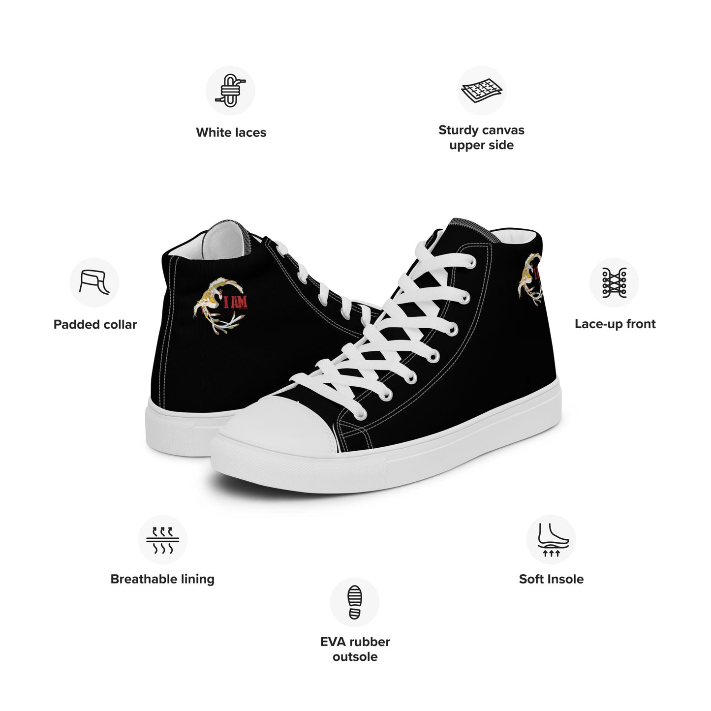 Black on Black IAM Men’s high top canvas shoes