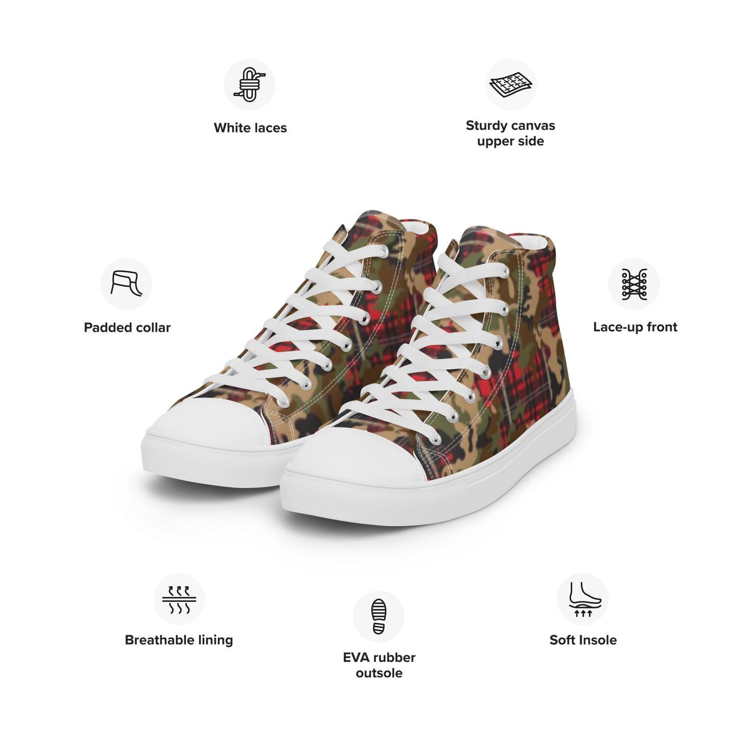 Flannel camo Men’s high top canvas shoes