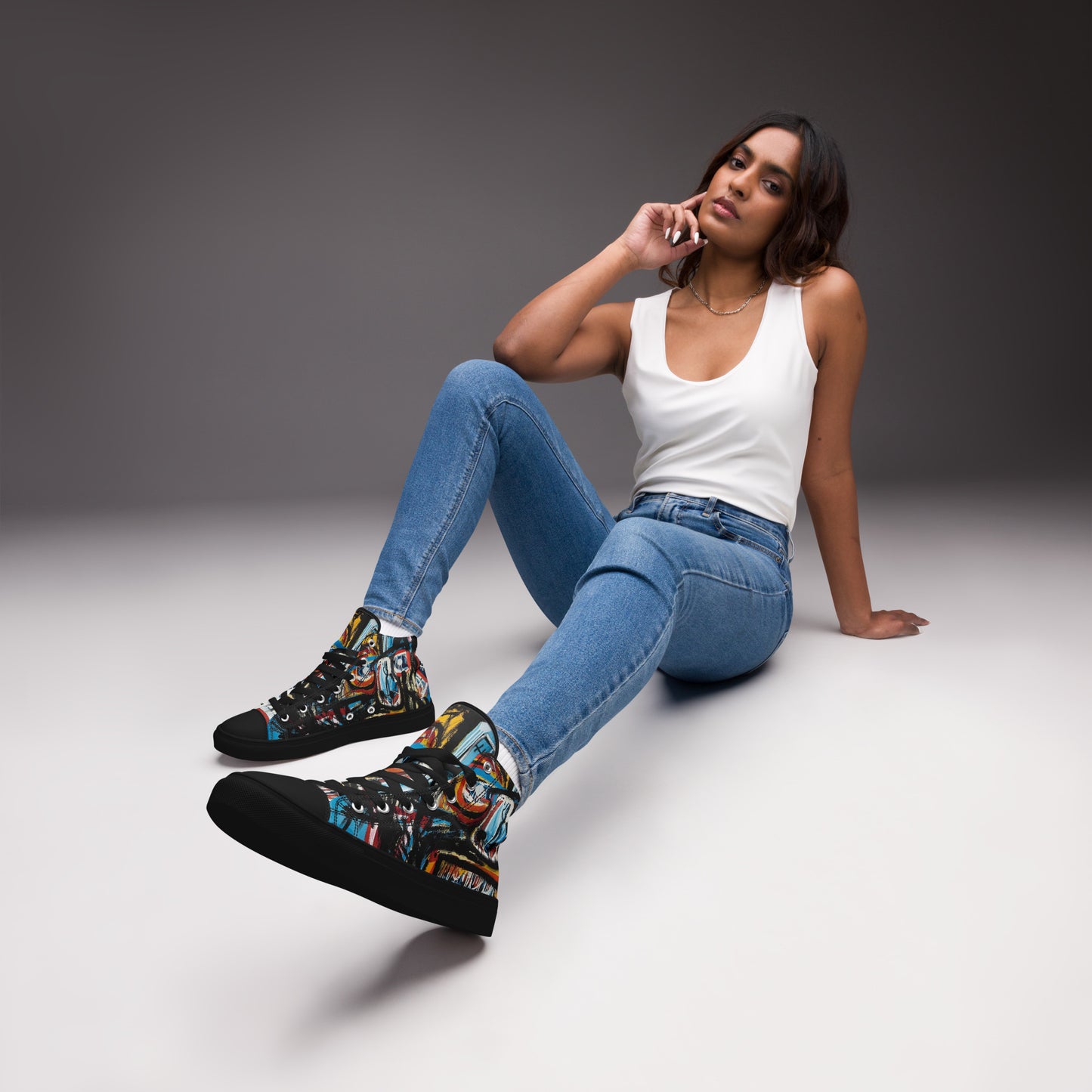 BAs face black Women’s high top canvas shoes