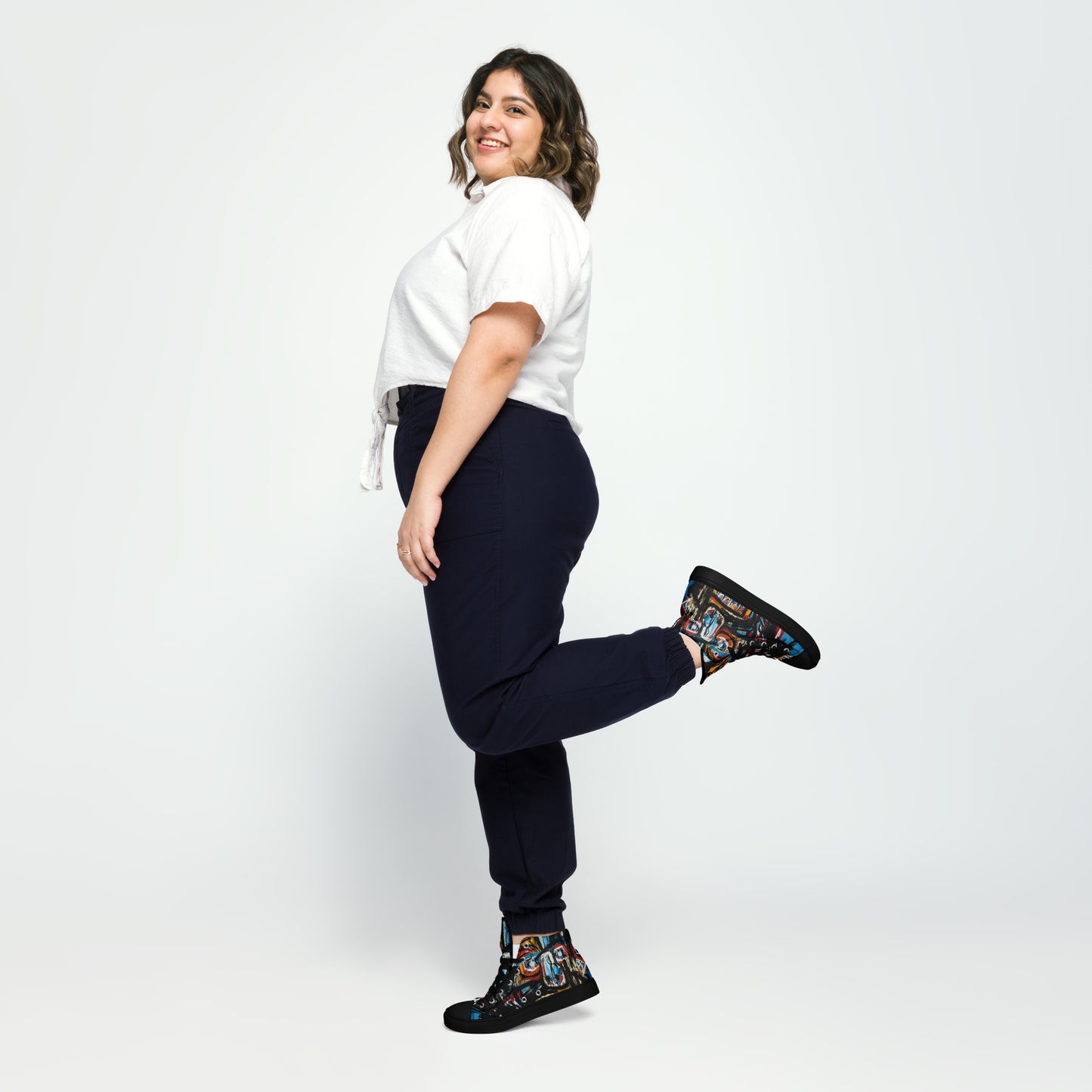 BAs face black Women’s high top canvas shoes