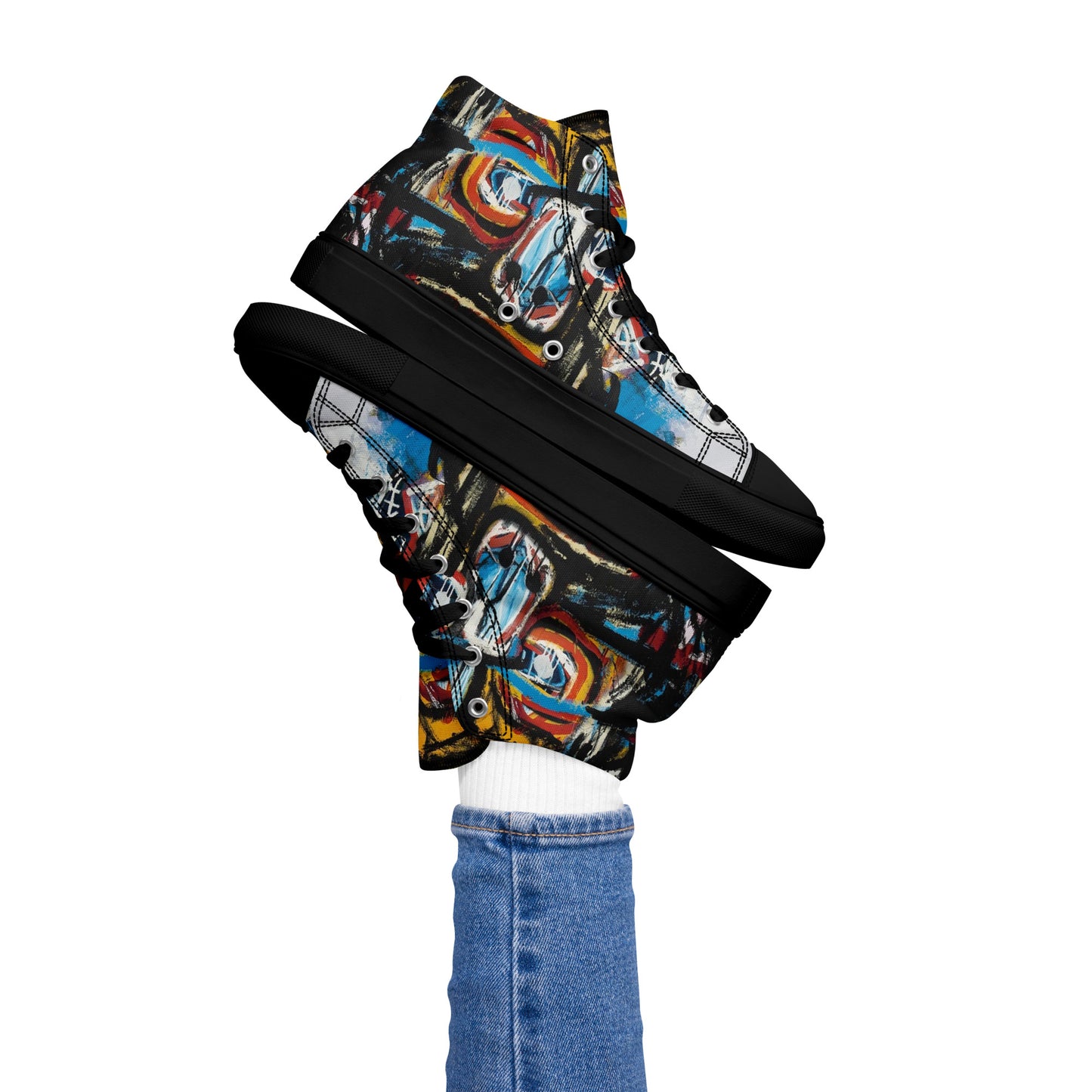BAs face black Women’s high top canvas shoes
