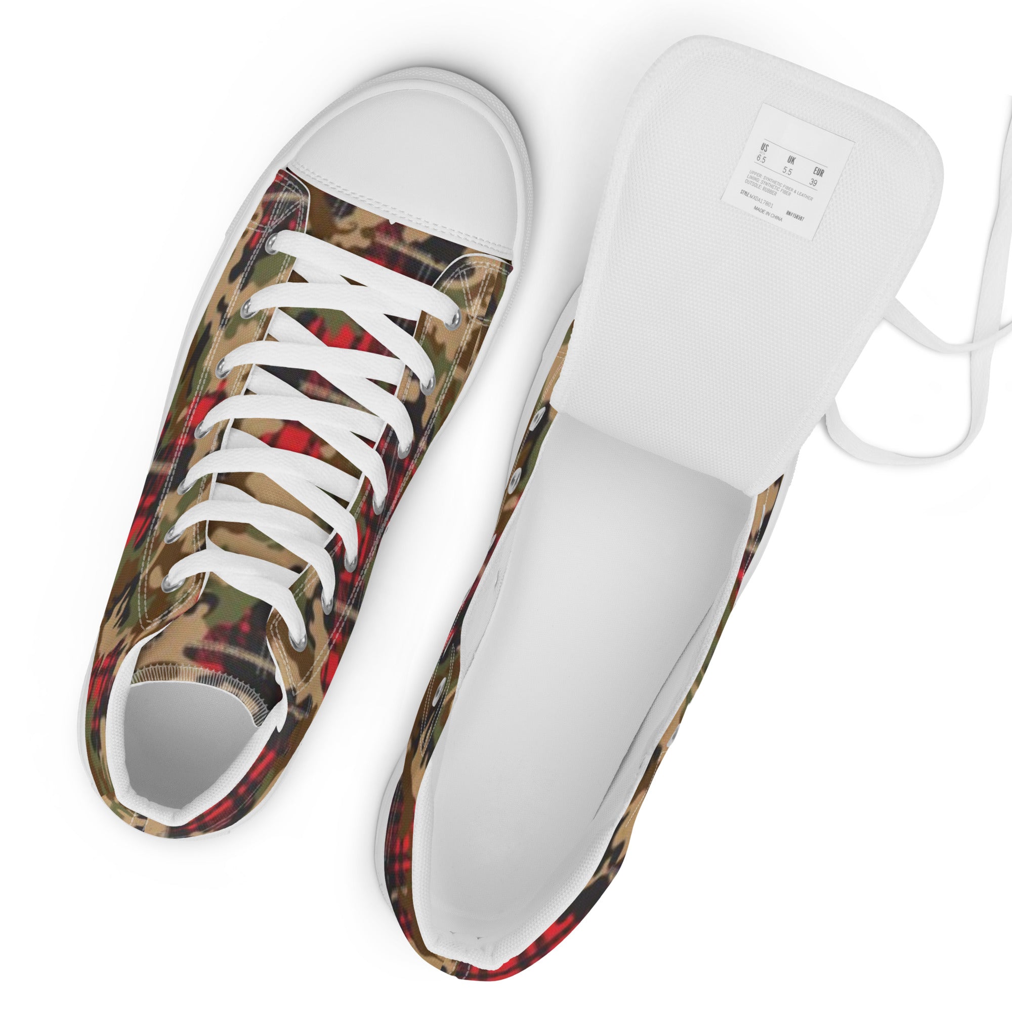 Camo Flannel Women’s high top canvas shoes