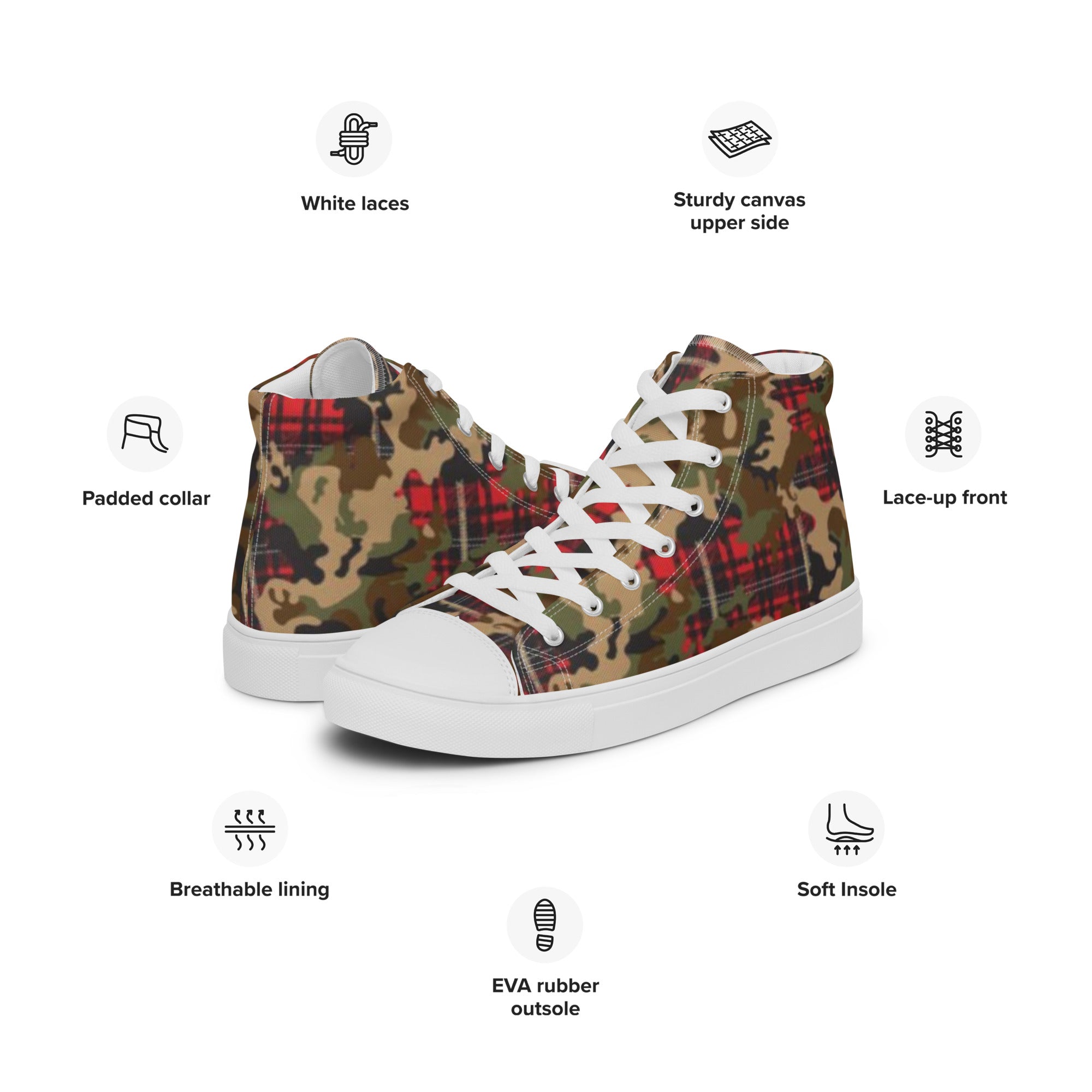 Camo Flannel Women’s high top canvas shoes