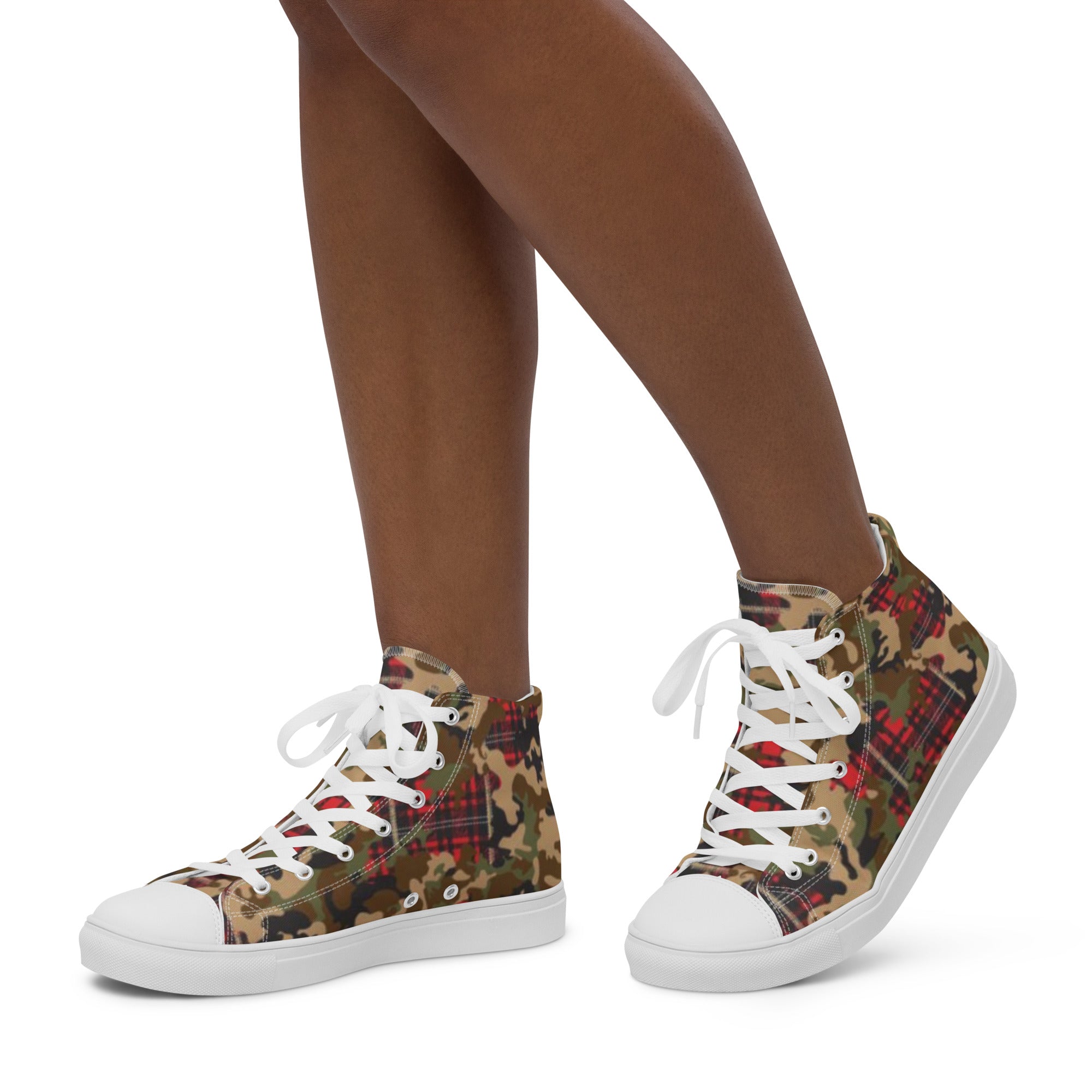 Camo Flannel Women’s high top canvas shoes