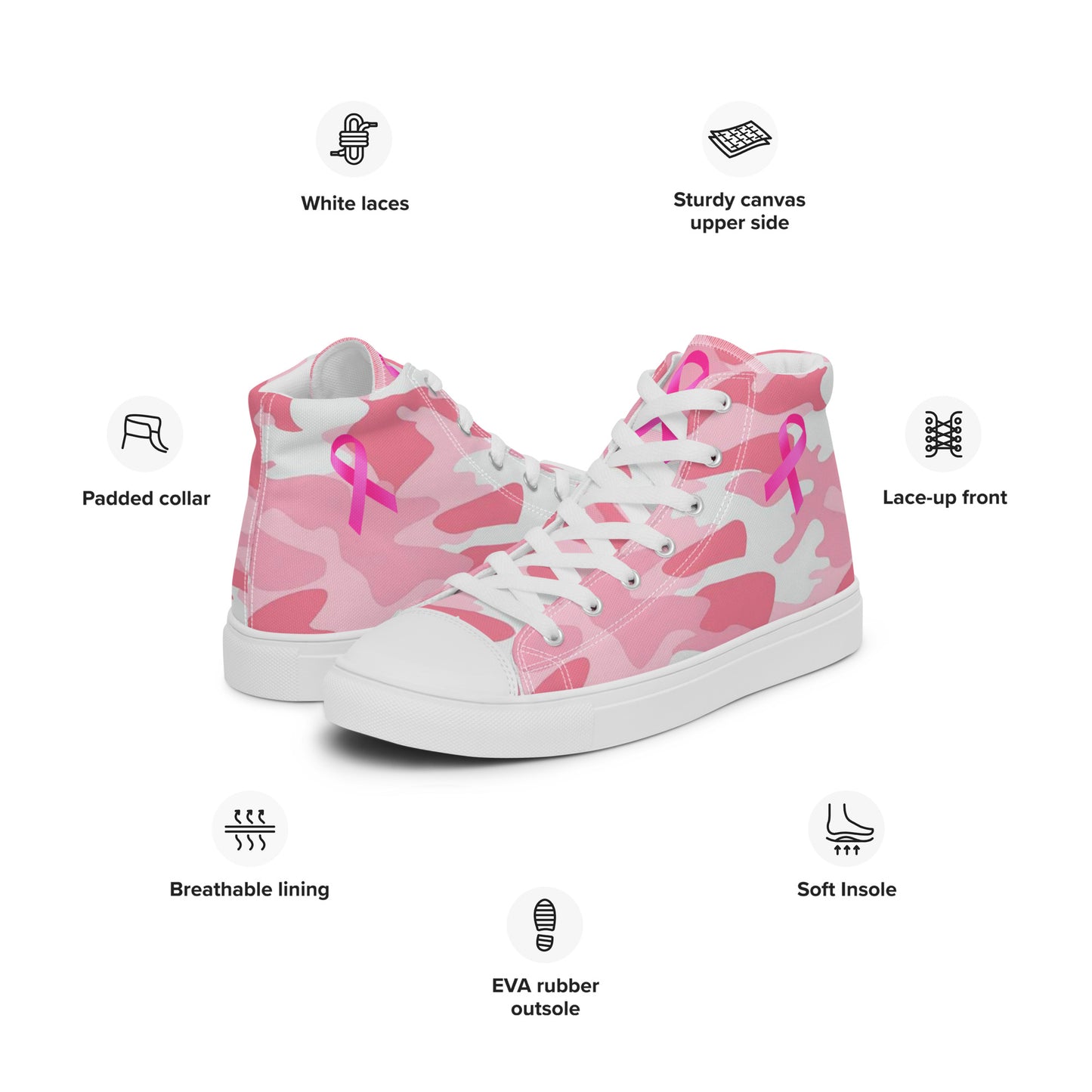 Fighters  Pink October Women’s high top canvas shoes