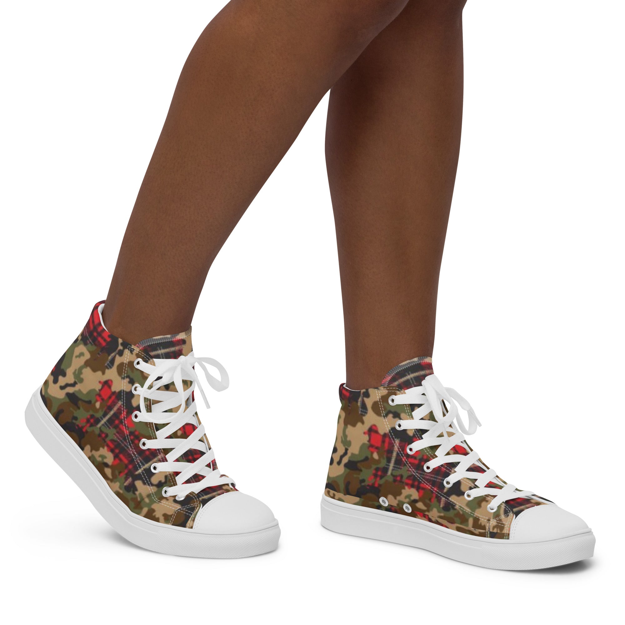 Camo Flannel Women’s high top canvas shoes