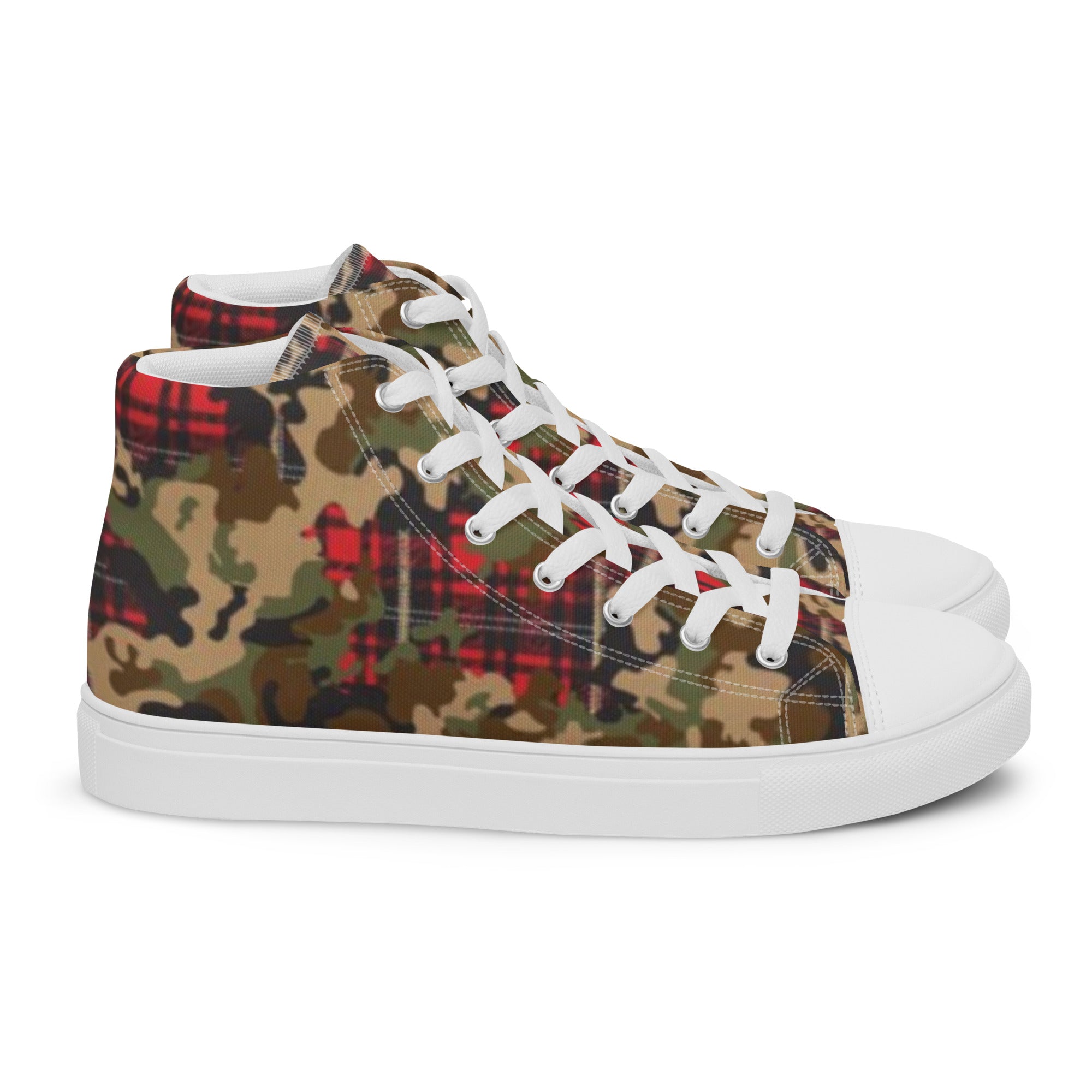 Camo Flannel Women’s high top canvas shoes