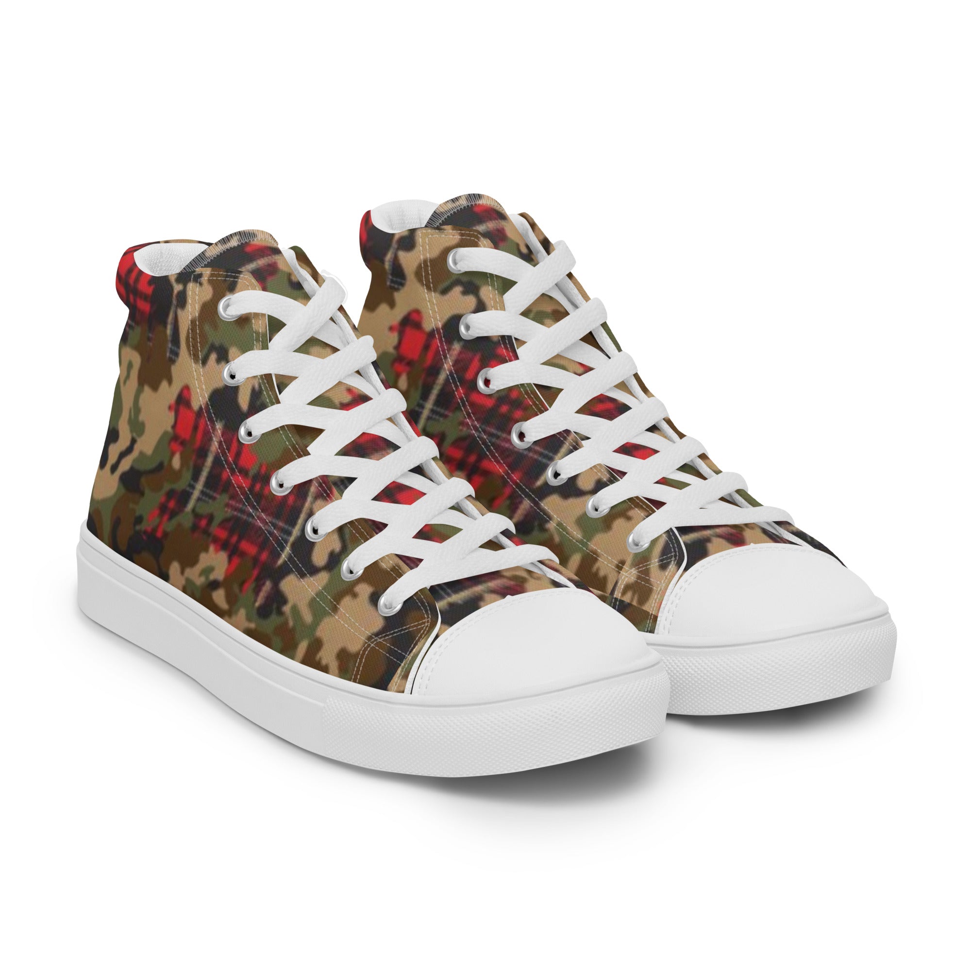 Camo Flannel Women’s high top canvas shoes