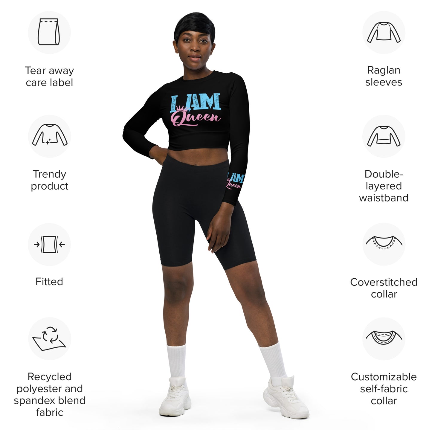 I Am Queen Recycled long-sleeve crop top