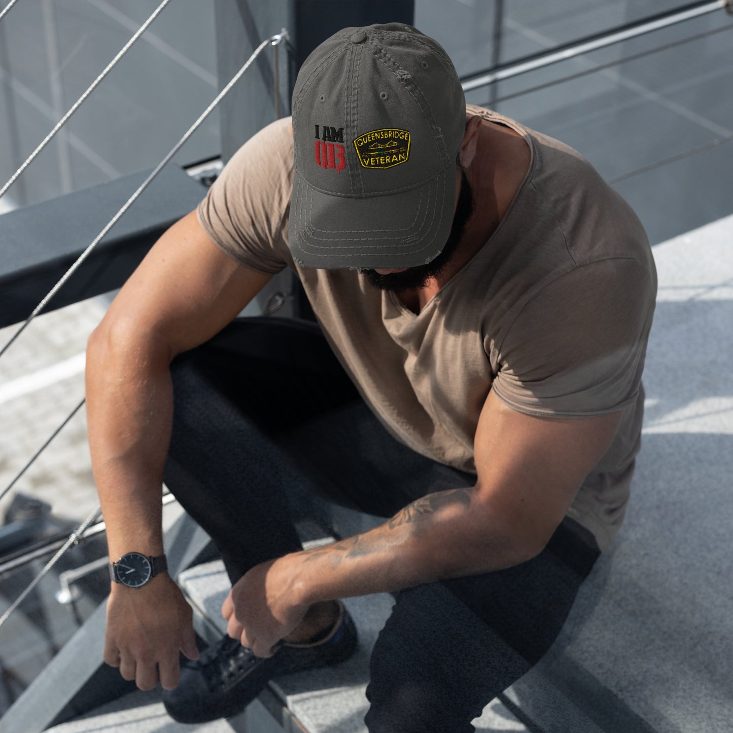 Qb double patch Distressed Dad Hat
