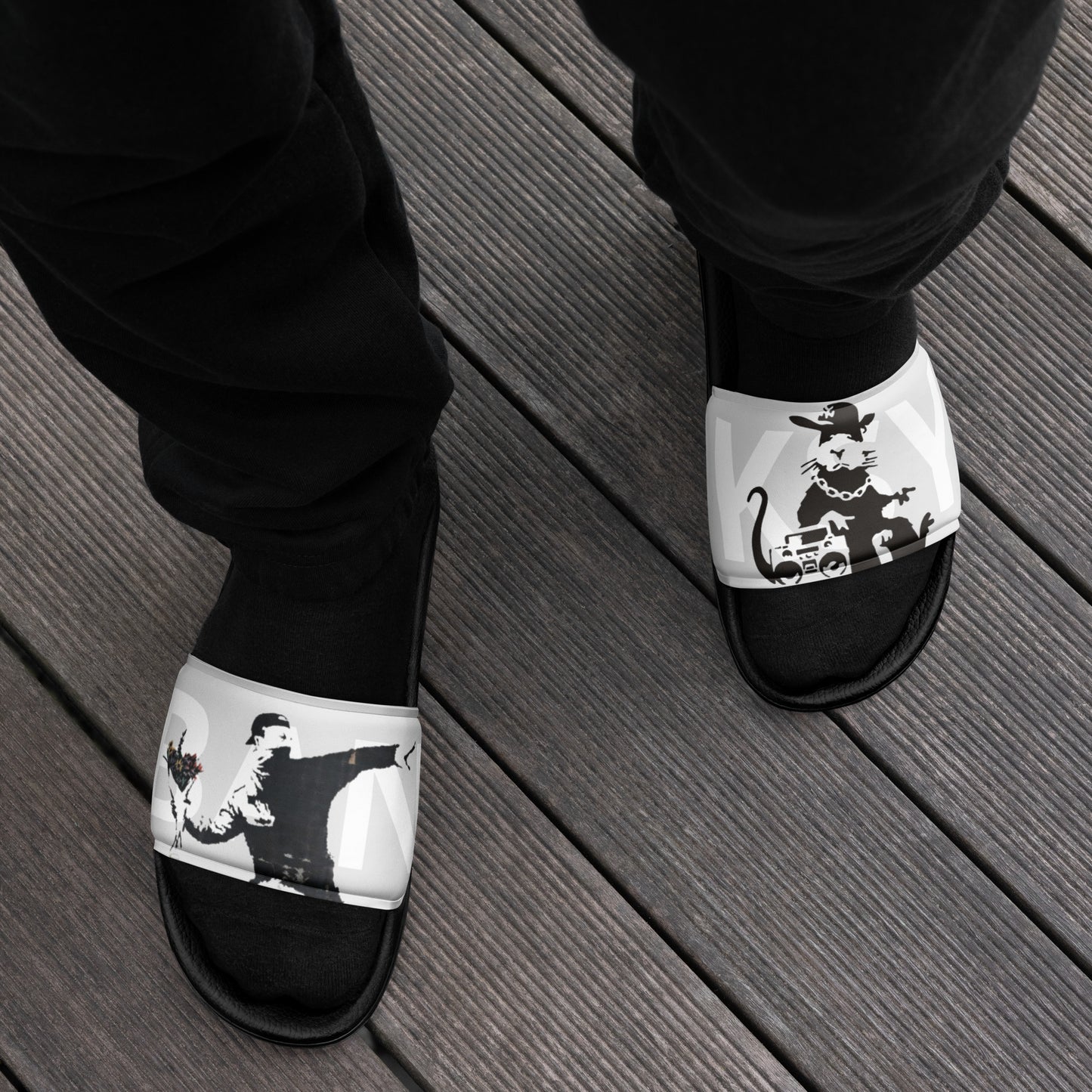 Banksy B&W Men’s slides