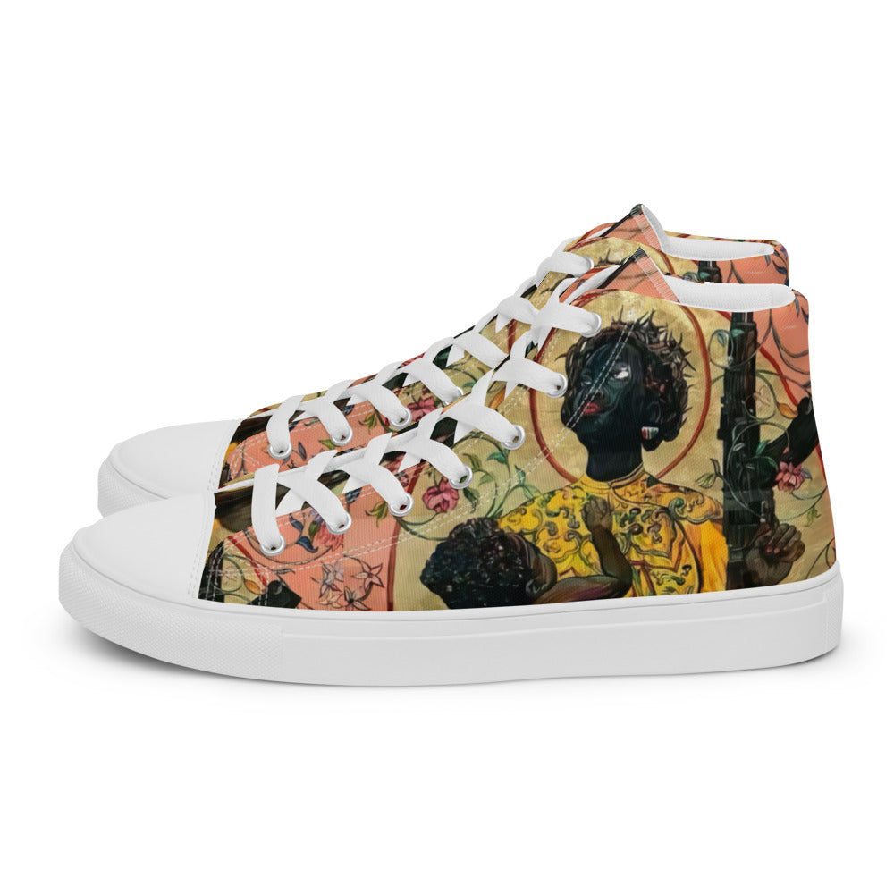 “ Joy is a Weapon “ Women’s high top canvas shoes
